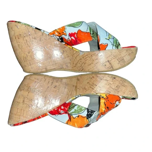 Stuart Weitzman Floral Cork Wedge Mules (6.5) - Picture 1 of 6